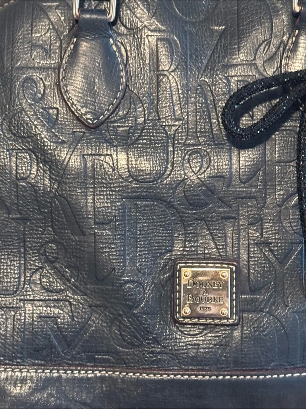 Dooney & Bourke Navy Embossed Leather Satchel with Removable Strap - Picture 2 of 12